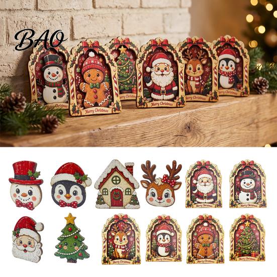 Solid Wood Holiday Decorations Christmas Wooden Vintage Sign, Rustic Table Ornament, 2D Santa Claus Home Party Supplies Snowman Penguin Desktop