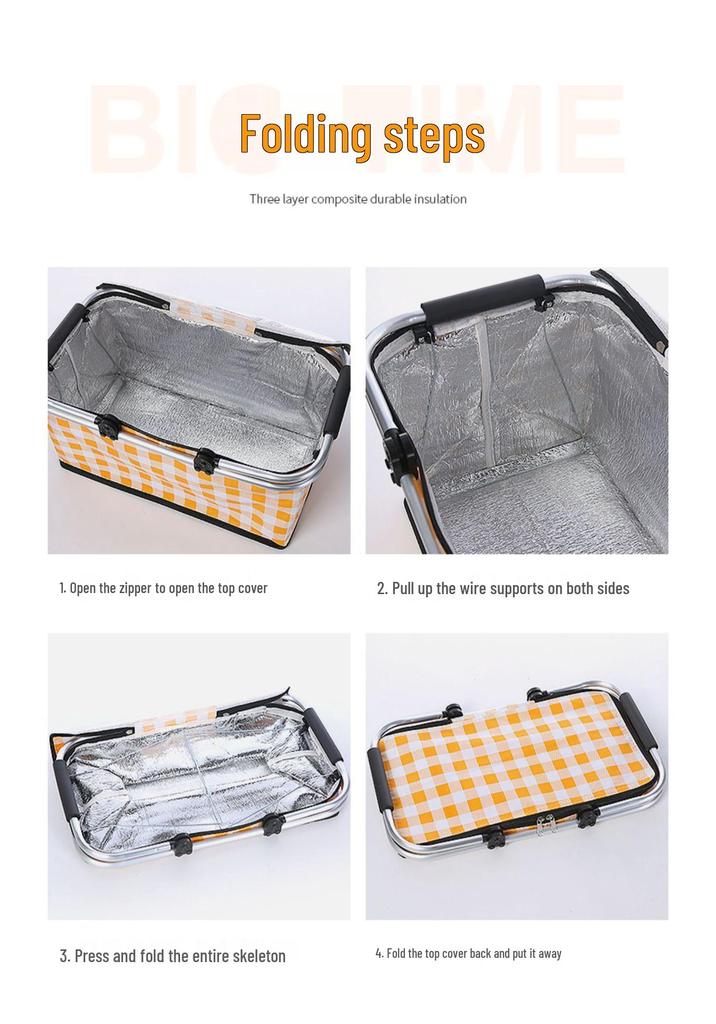 Portable Foldable Insulated Aluminum Foil Picnic Basket for Refrigerated Fast Food