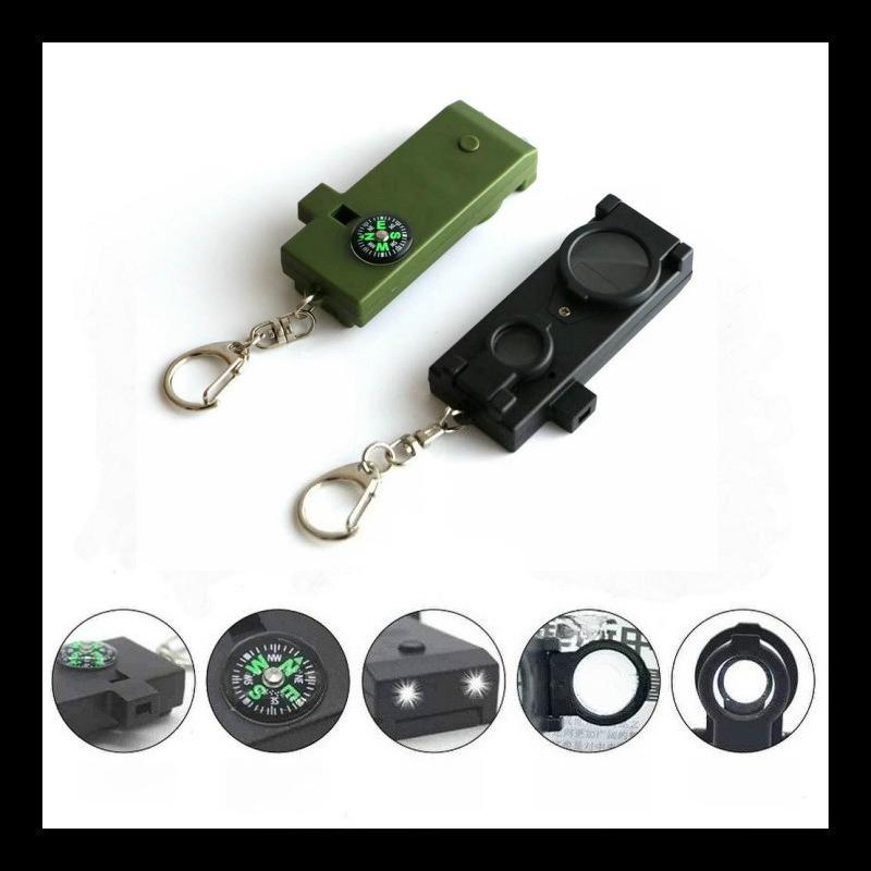 1 Stück Outdoor Bergsteigen Notpfeife, Multifunktionale 5-in-1 Überlebenspfeife mit Kompass, Lupe und Taschenlampenfunktionen