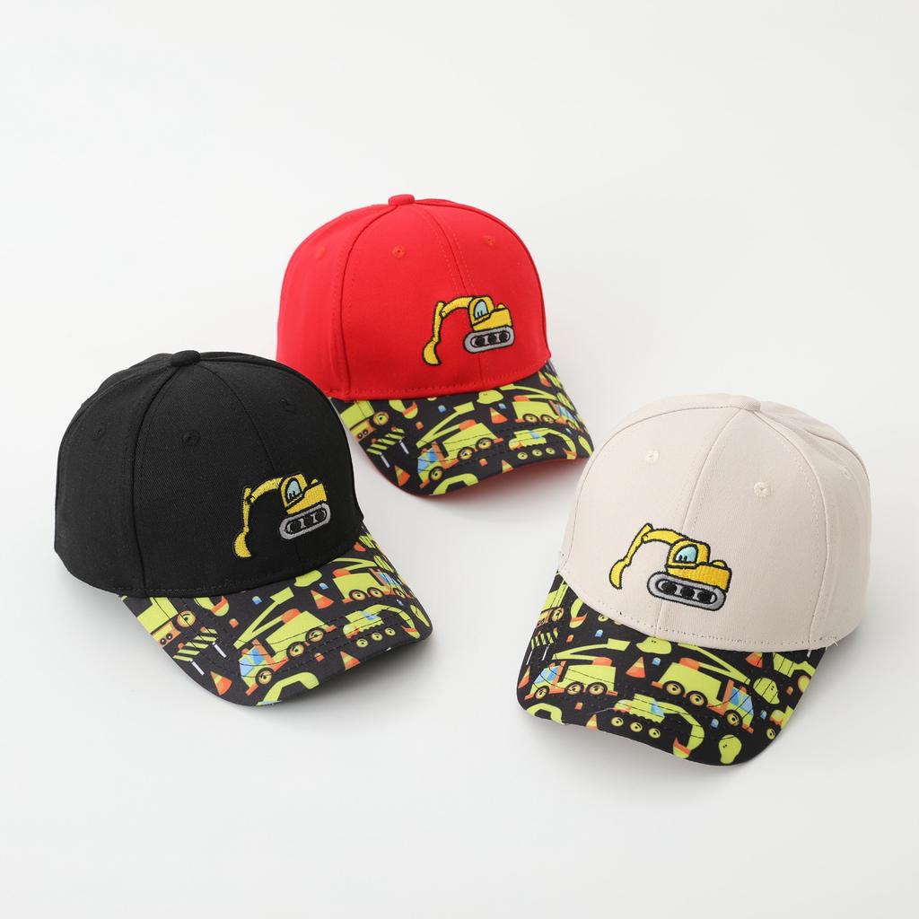 Excavator Street Art Graffiti Duckbill Cap Boys And Girls Embroidered Stitching Stitched Baseball Cap Spring And Autumn New Cartoon Children'S Hat