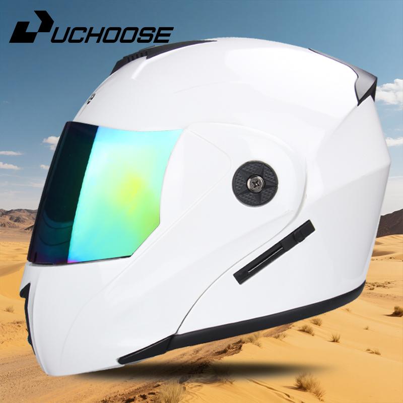 UCHOOSE New Motorcycle Helmet Full Face Racing with Double Sun Visor Women Man Flip Up Double Lens DOT