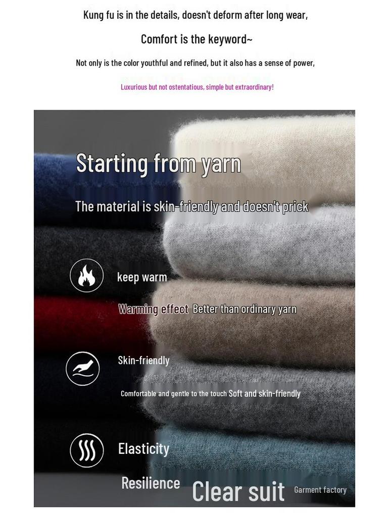 Men's Pure Wool V-Neck Sweater - Loose Fit, Plus Size, Cashmere Blend, Autumn/Winter Collection