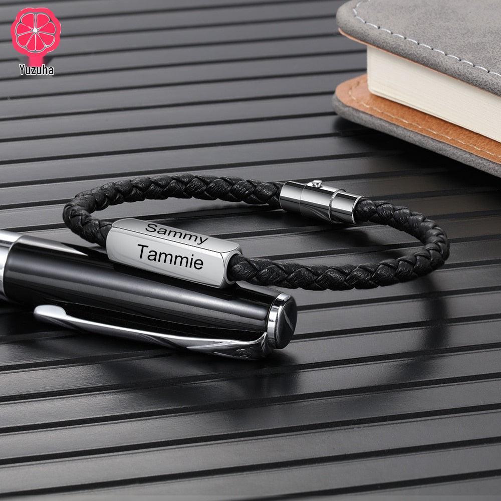 Stainless Steel Engraved Beaded Bracelet - Father's Day & Christmas Gift