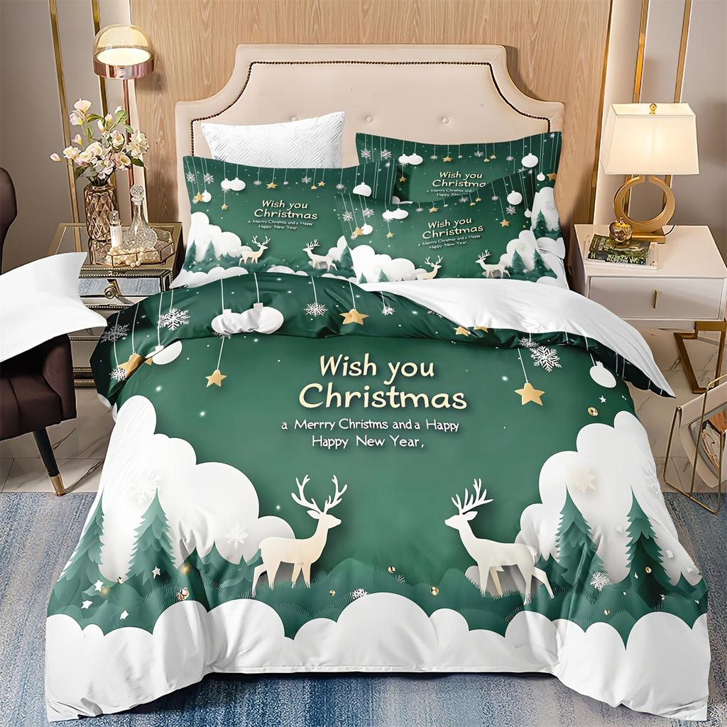 Wish You Christmas Bedding Set 3D Printed Duvet Cover Set Soft Single Double Size Bed Set Christmas Gift Home Decorations