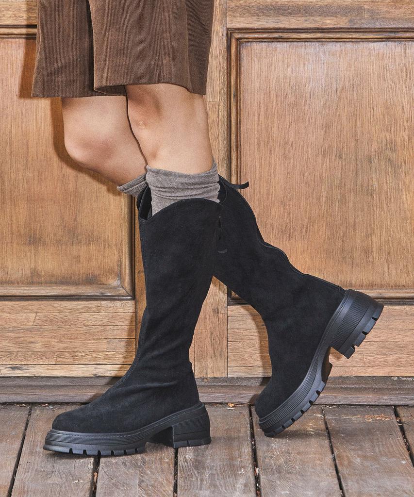 Spur Slouchy Platform Long Boots 6Cm -Ua9054 (3Color)