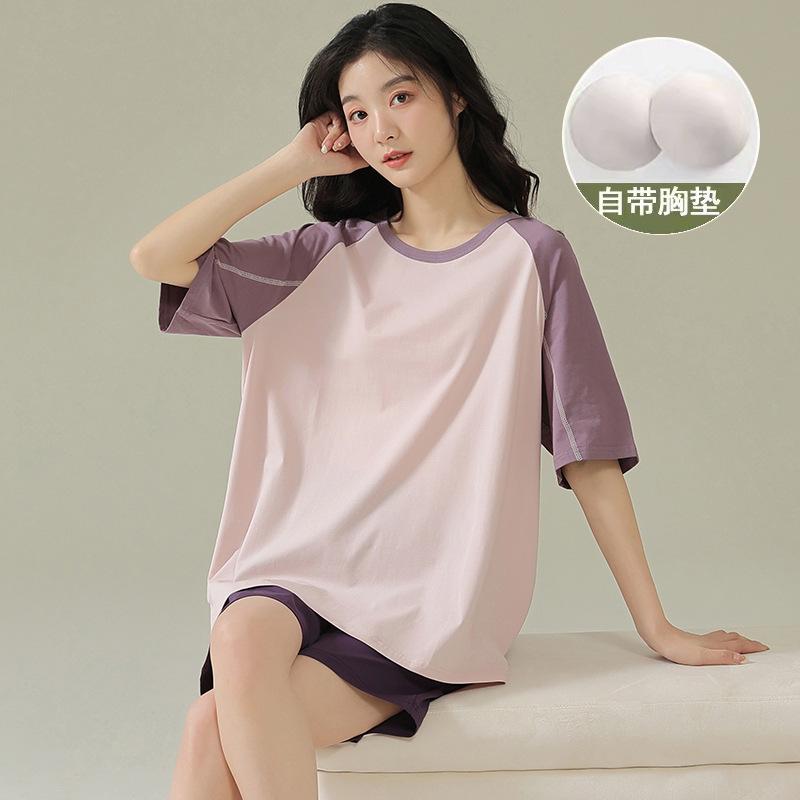 

Summer Modal with chest pad short-sleeved shorts new pajamas women s casual loose and simple loungewear M
