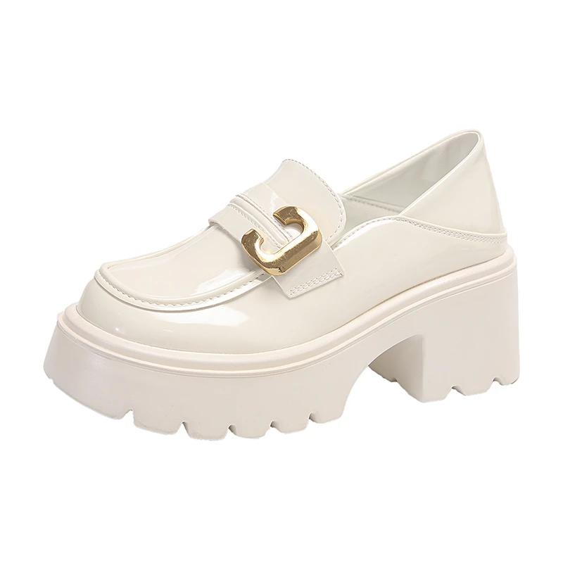 

7 см туфли-лоферы женские весна 2024 новые туфли из натуральной кожи для студентов весна осень женские британский стиль ретро повседневные ленивые туфли 34 бежевый