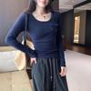 Korean Style Pink U-Neck Slimming Long-Sleeve Women's Base Layer Top for Autumn/Winter