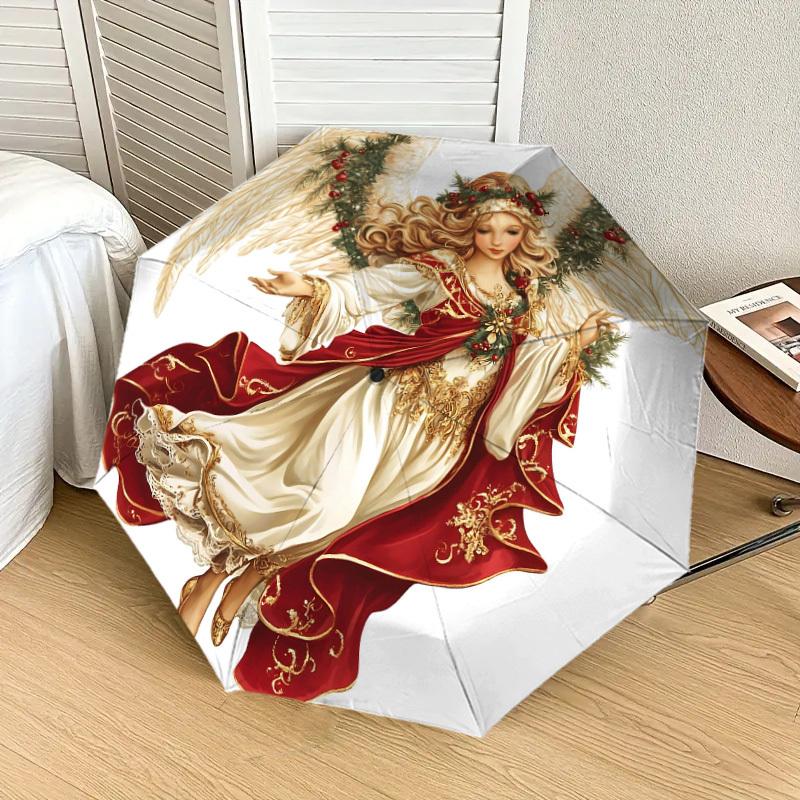 1pc Angel Christmas Pattern Umbrella  Automatic Opening and Closing Umbrella, High quality Umbrella, Ideal Gift for Her 283