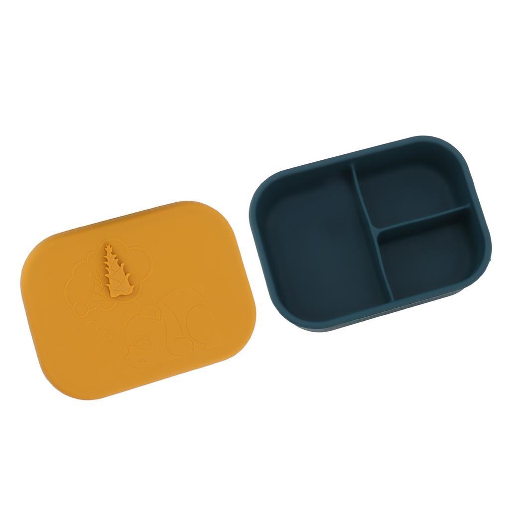 Silicone Bento Lunch Box Rectangle Leakproof 3 Compartment Divided Food Storage Container for Kids Adults Yellow