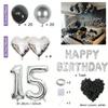 Black Silver Party Birthday Banner Heart-Shaped Aluminum Foil Balloon Rose Petals, Birthday, Anniversary, Atmosphere Decoration