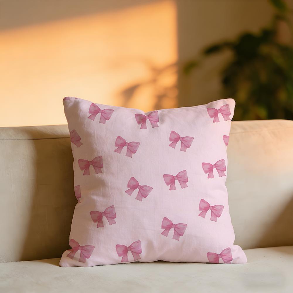 Beautiful Pink Bow Cherry Cushion Cover Cozy Velvet Throw PillowSoft Warm Cushion For Sofa Bed