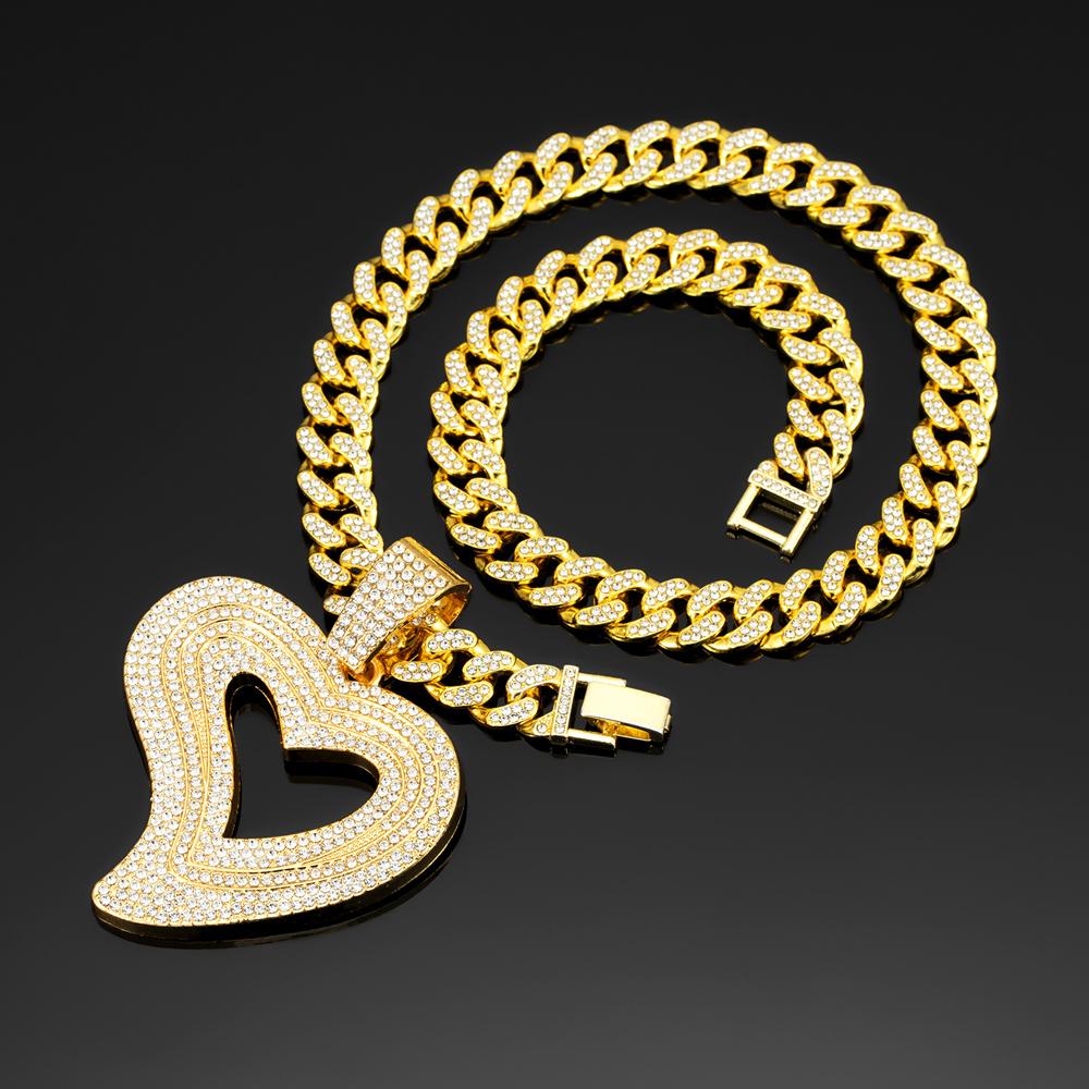 Factory New 13MM Miami Cuban Chain Irregular Love Heart Pendant Necklaces ,Hip-Hop Style Couple For Daily Wear By Men And Women