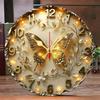 Goldener Schmetterling Holz Rund Stille Hängende Wanduhr, Geeignet für Wohnzimmer, Büro, Arbeitszimmer, Schlafzimmer, Heimdekoration
