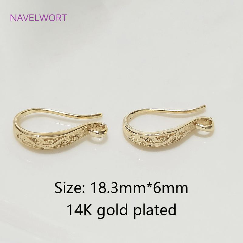 14K Gold Plated Flattened Ear Wire with Loop,Brass Earring Hook Fitting,Accessories For Earrings,DIY Jewelry Making Accessory