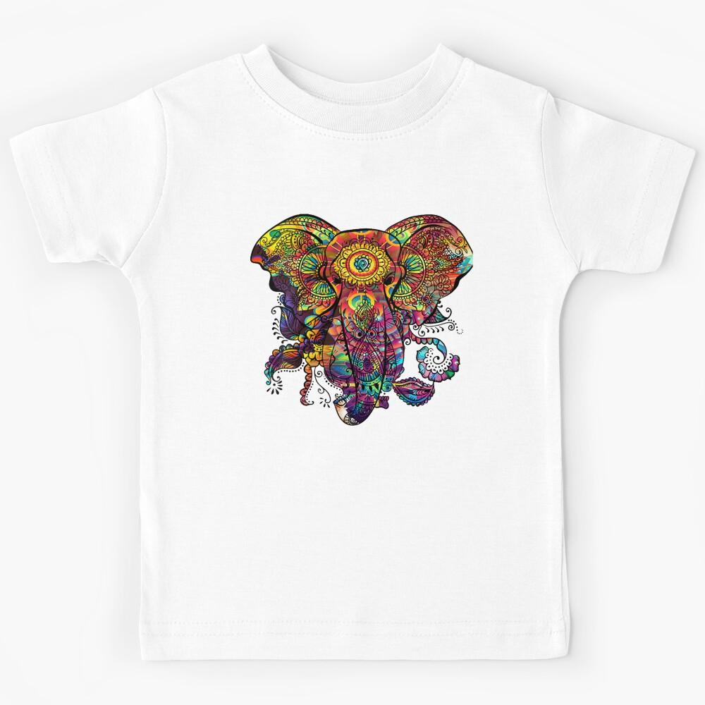 Womens Mandala Art Elephant Kids T-Shirt 150