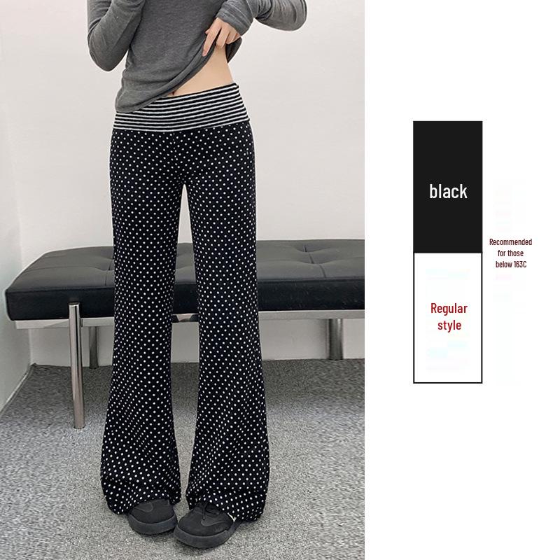 Women's Spring Polka Dot High-Waisted Micro-Flare Pants - Slimming and Versatile