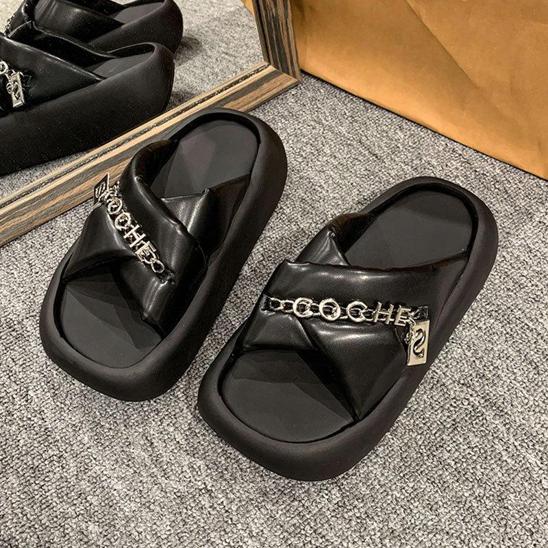 

Новые уличные тапочки женские с круглым носком JX популярные металлические на платформе-маффин летние модные сандалии отпуск пляжная обувь прилив 40 чёрный