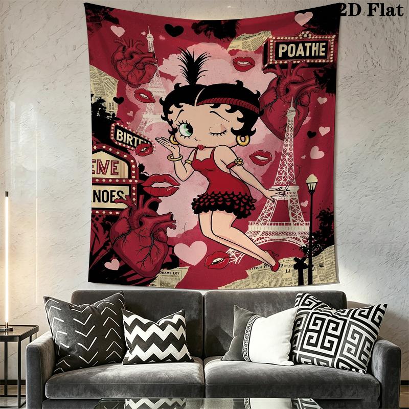 betty boop Wall Tapestry Aesthetic Wall Hanging Printed Fabric Blanket Decorative Tapestries for Bedroom Living Room Home Decor