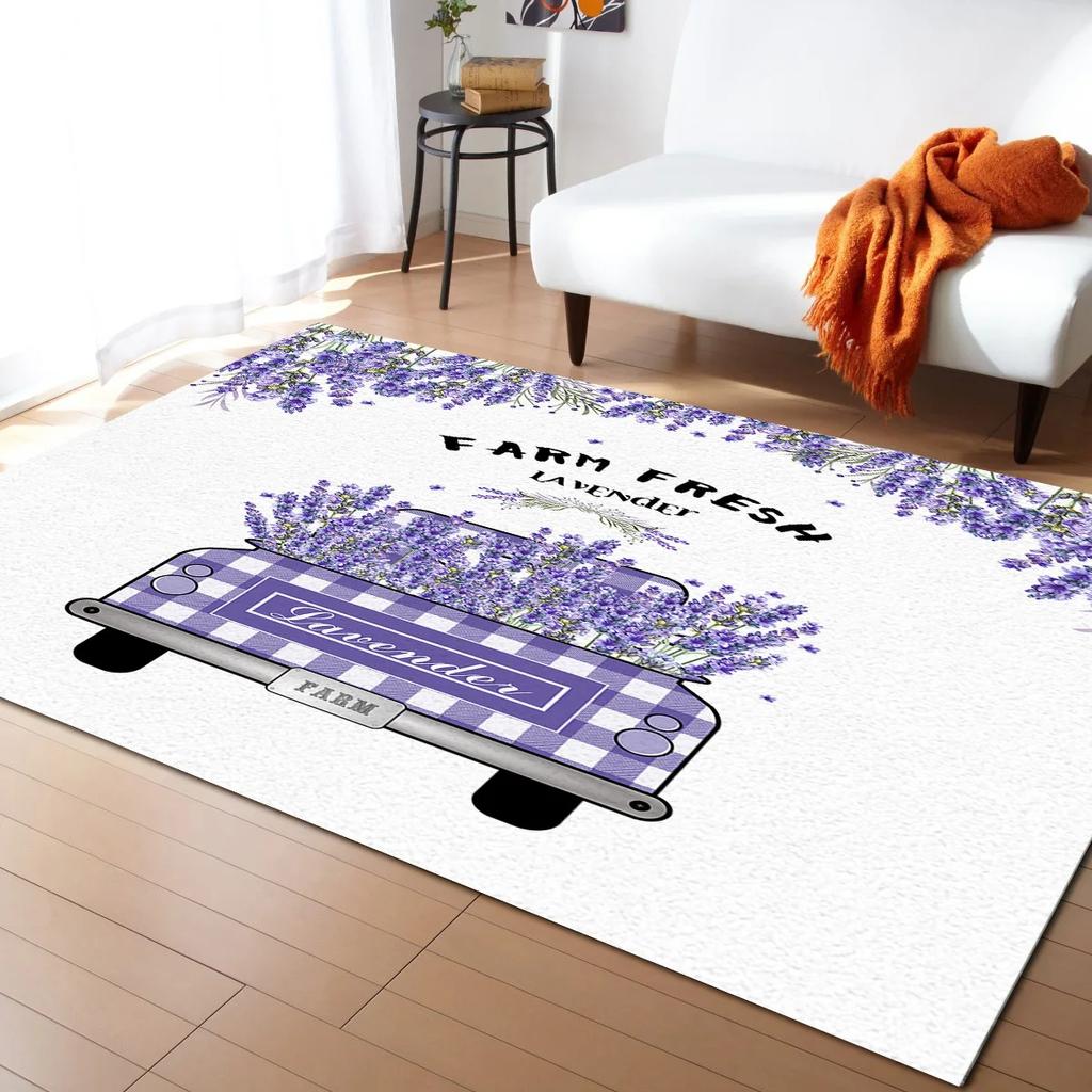 Rustic Lilac Flower Purple Lavender Plant Carpets for Bedroom Living Room Modern Home Floor Large Non Slip Rug Entrance Door Mat
