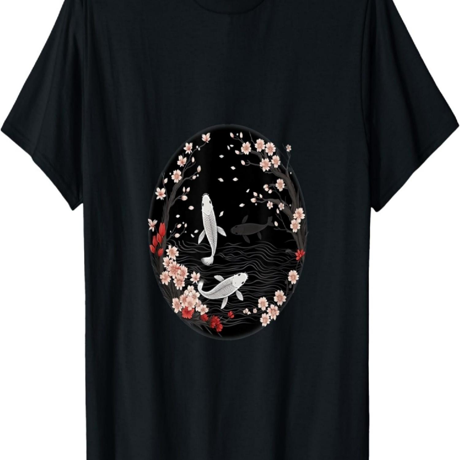 Tranquil Fusion Koi Fish Cherry Blossom  Art Print T-Shirt S