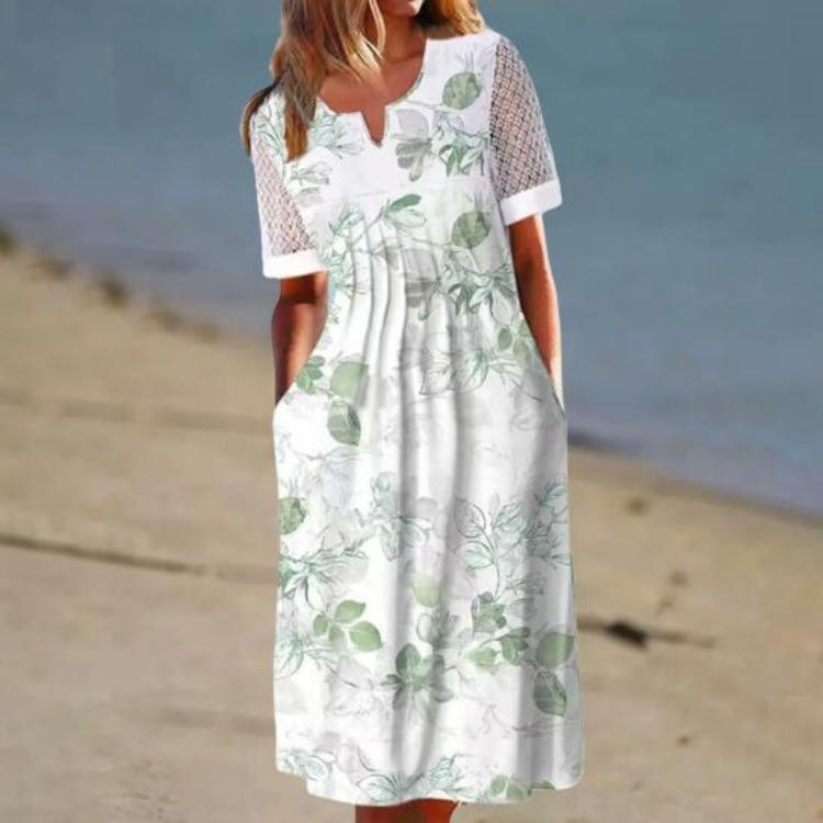 Long Summer Floral Dress with Pockets Anti Pilling Tunic Streetwear Cocktail Popular Dressing Up