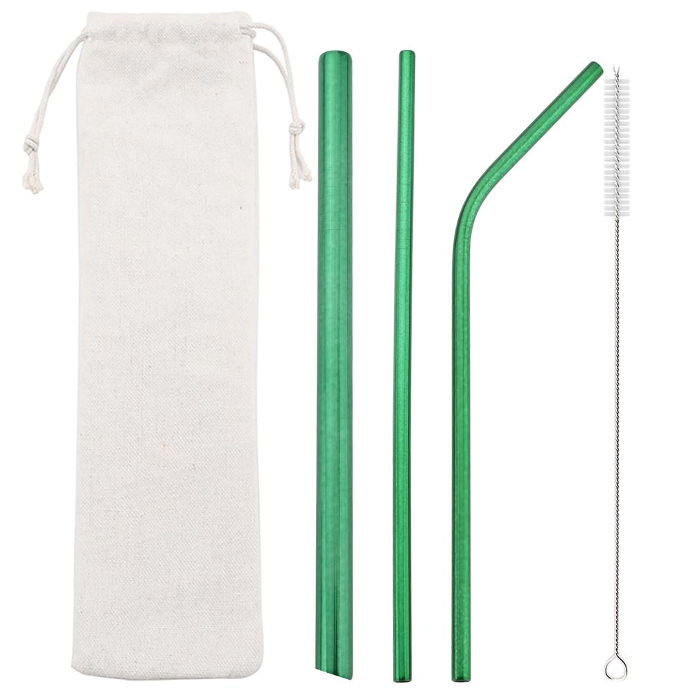 Gold Reusable Straw 304 Stainless Steel Sharp Straw Metal Drinking Straws with Cleaner Brush for Bubble Tea Smoothie Milkshake