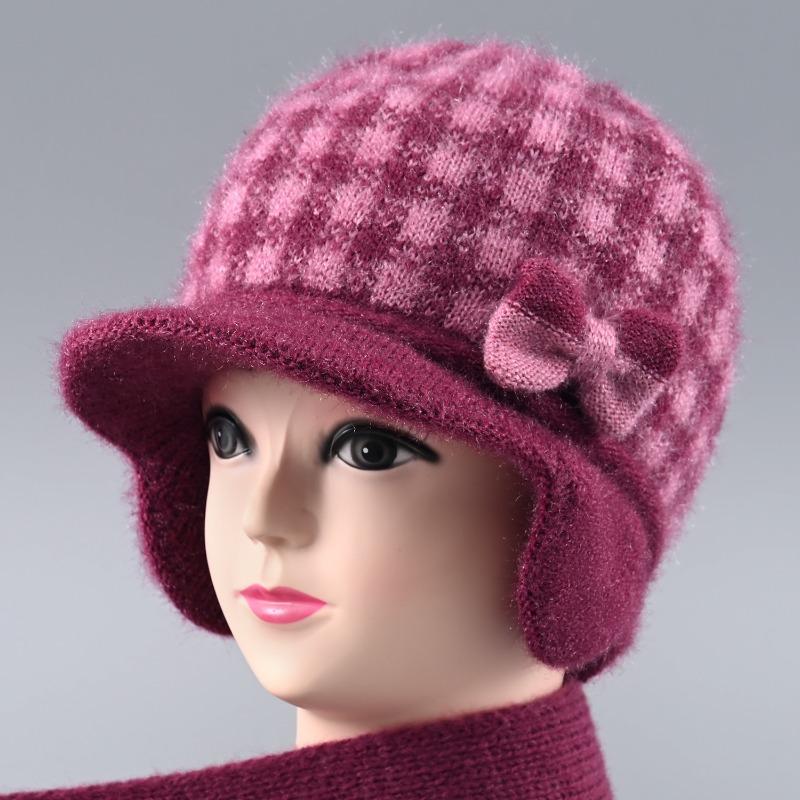 Winter Hat Women's Warm Hat Rabbit Hair Ear Protector Plush Thick Knitted Wool Hat