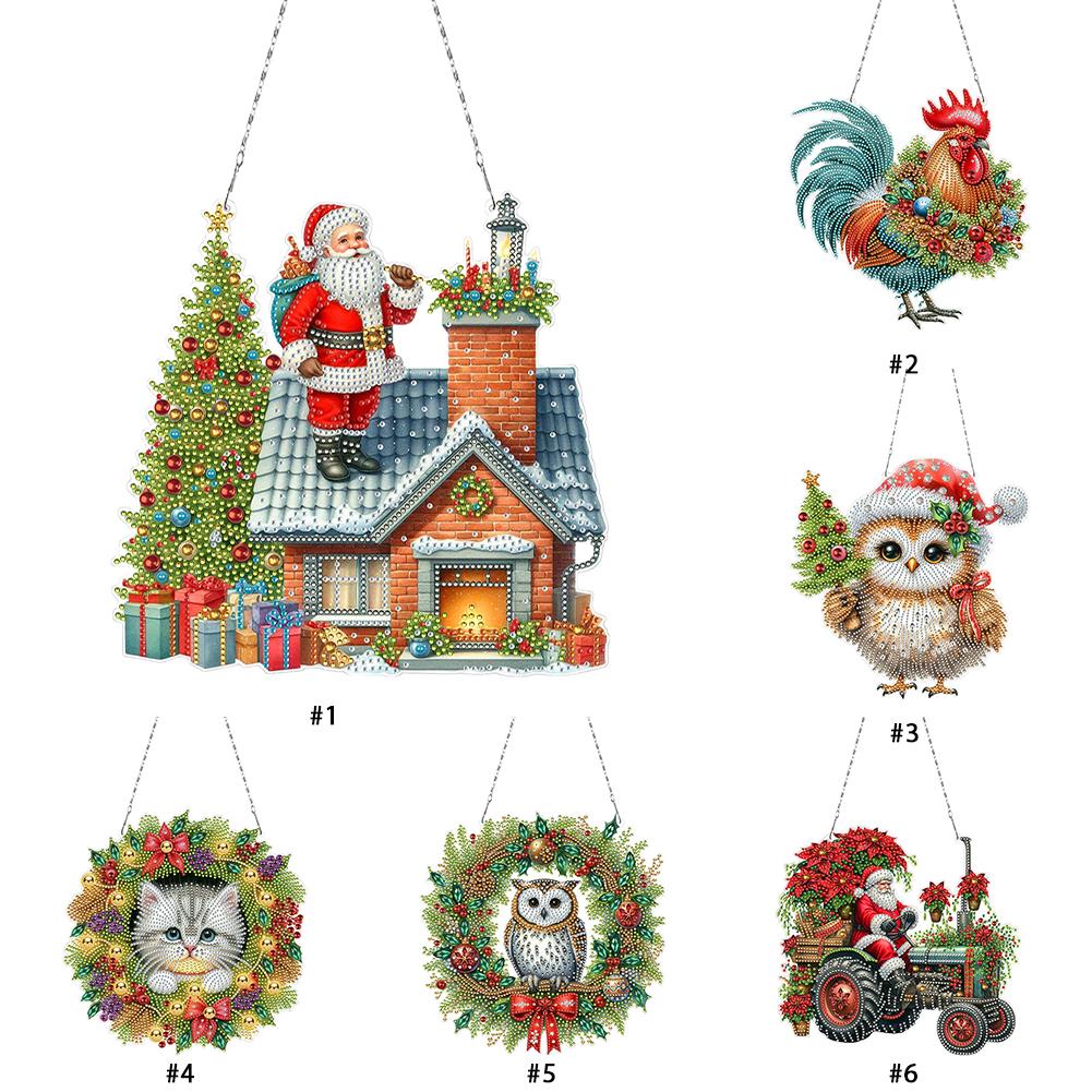 2D Flat Christmas DIY Hanging Diamond Art Kits Diamond Painting Set Diamond Art Acrylic Pendant DIY Home Decor Hanging Charm
