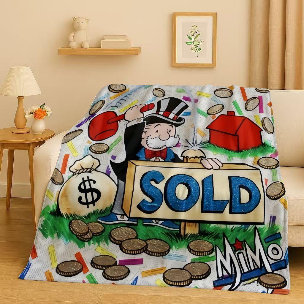 3D Rich Game Monopoly Money Dollar Cartoon Flannel Blanket,Ultra Soft Warm Plush Throw for Home Bedroom Bed Sofa Cover Kids Gift