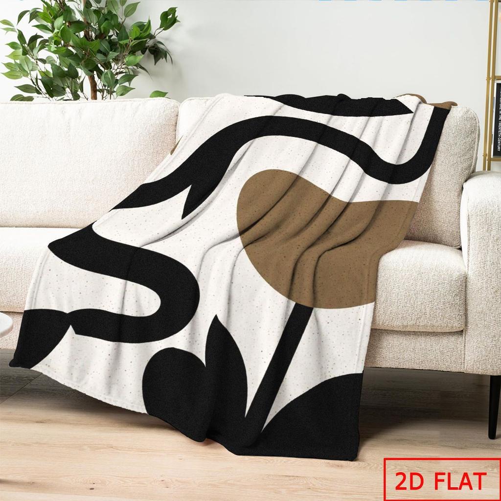 2D Flat Printing - 1pc Modern Minimalist Abstract Art Theme Fleece Blanket - Black White Brown Geometric Line Print All-Season Ultra-Soft Blanket, Ski