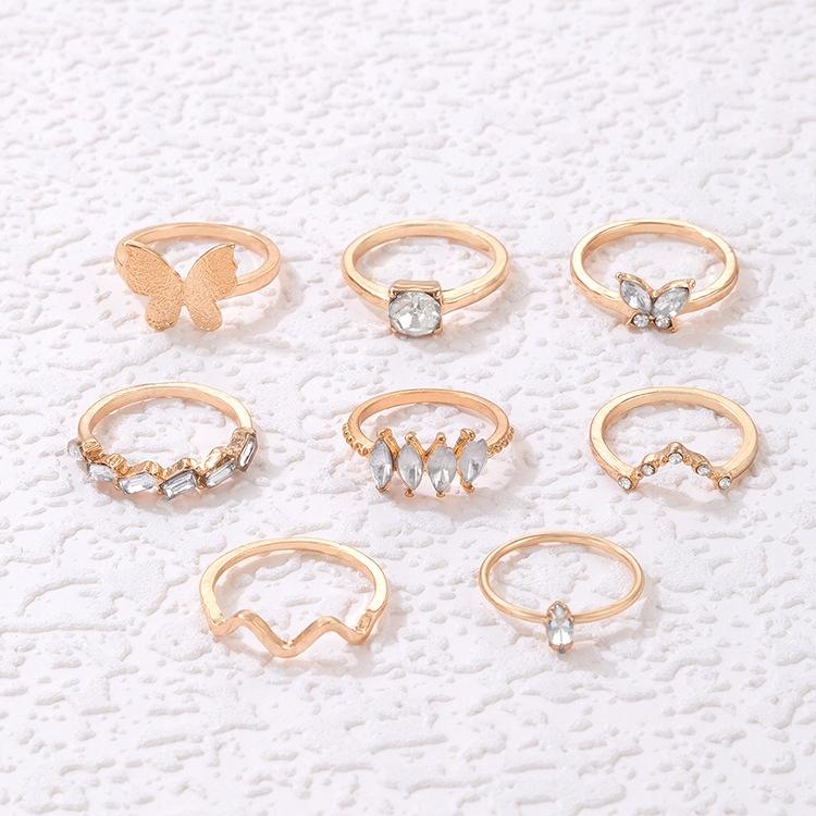 Gold Retro Punk Vintage Ring Set 8 Stück Klassische Kristalle
