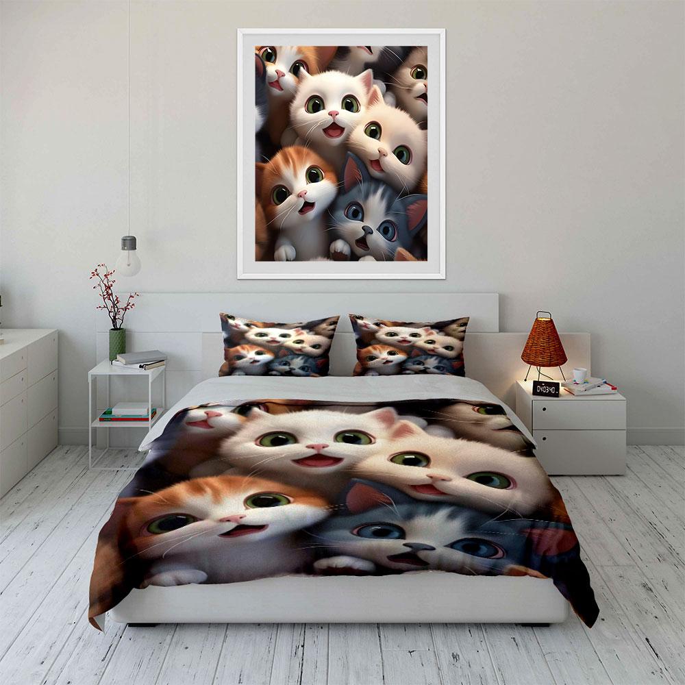 Cute Cartoon Cats Bedding Set Bedding Duvet Cover Set Duvet Cover Pillowcases (1 * Duvet Cover 2 * Pillowcases, without duvet insert)