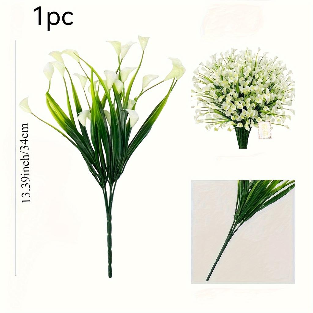 1pc Elegant Artificial Calla Lily Bouquet - Realistic White Plastic Flowers with Green Stems, Perfect for Home Decor, Weddings, Indoor/Outdoor Use