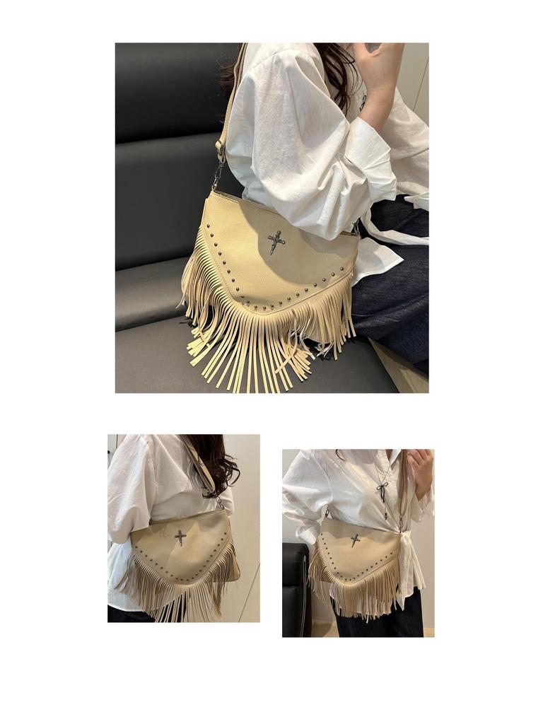 2025 Women's Rivet Soft Leather Tassel Crossbody Bag