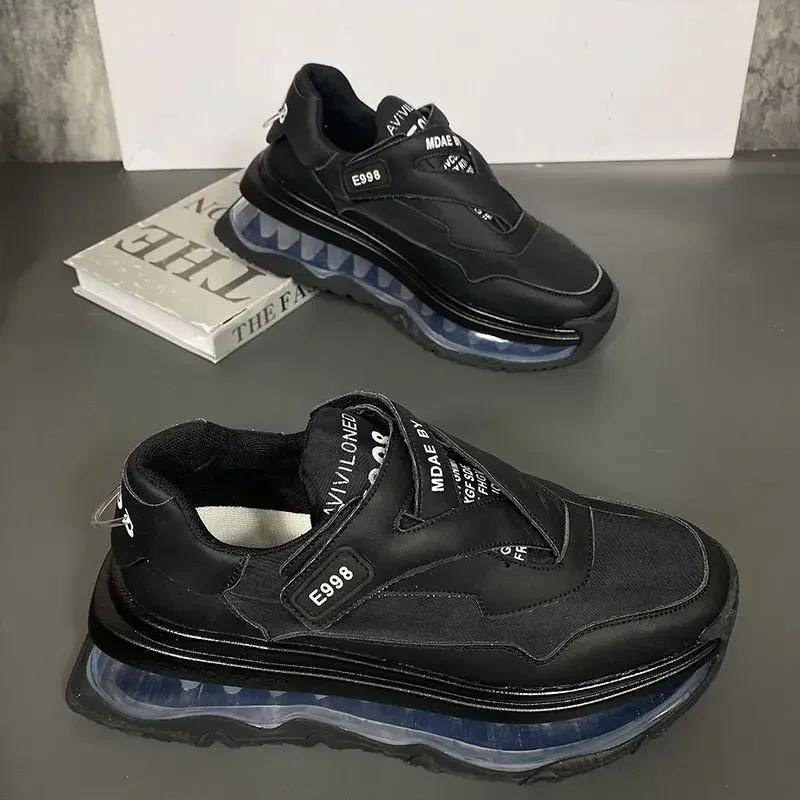 Men Chunky Sneakers Fashion Casual Microfiber Leather Mesh Breathable Height Increased Flat Platform Air Cushion Running Shoes