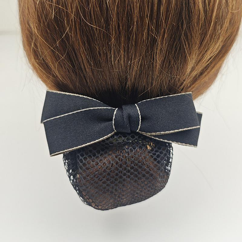 Nurse Stewardess Hair Accessories Bowknot Stripe Net Bun Hair Cover Women Barrette Net Bun Crochet Net Bun Snood