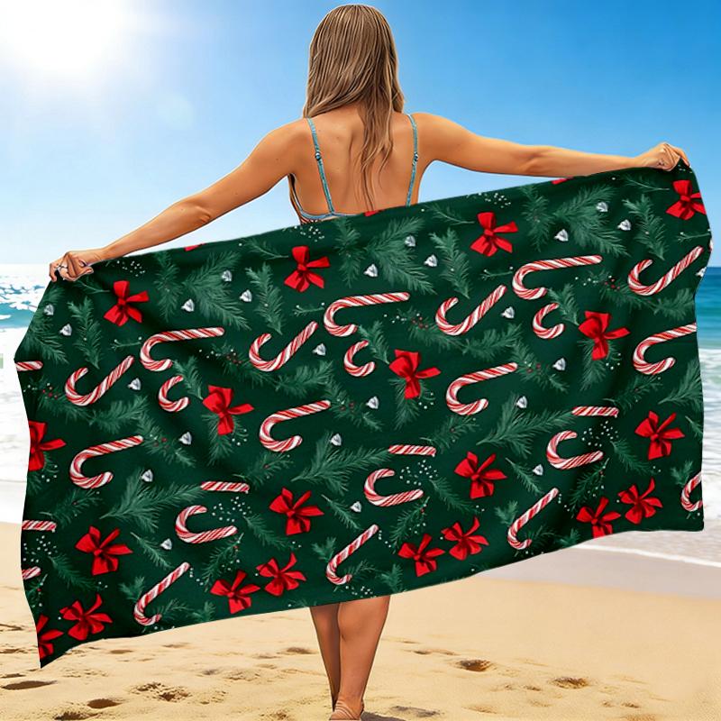 1Pc Christmas Candy Cane Beach Towel Quick Dry Multiuse For Beach Pool Gym Yoga Home Travel Christmas Halloween Xmas Gift S158