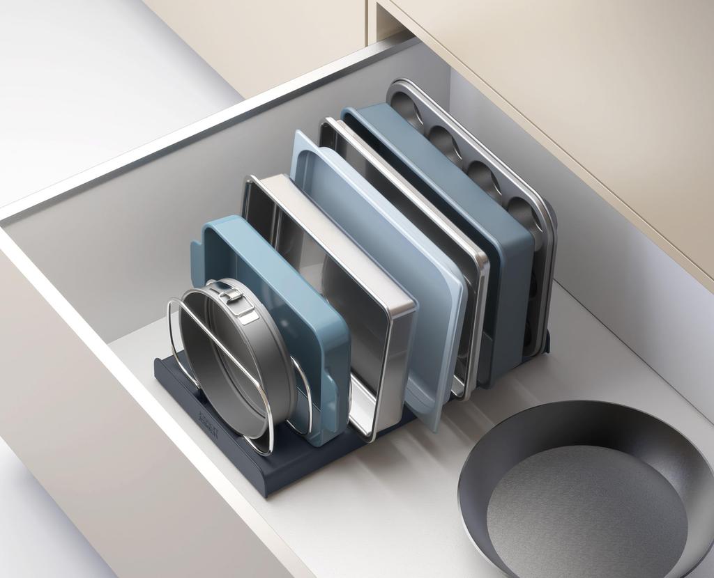 Joseph Joseph Kitchen Storage Rack with Drawer Organizer for Frying Pan Cutting Pot with Fits Drawers up to 21cm Deep Storage, Tray, Lids, Boards,