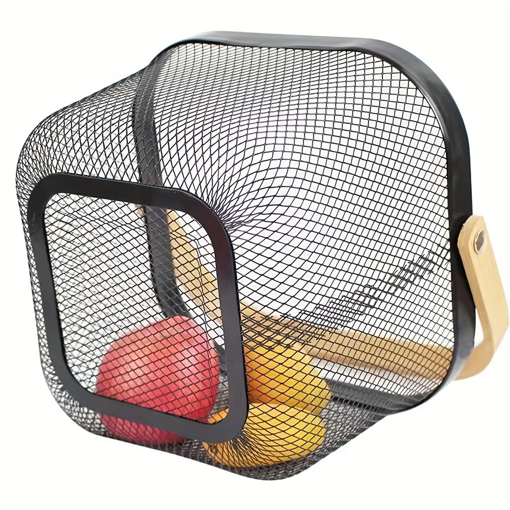 2 Pack Square Metal Mesh Fruit Basket, Portable Metal Picnic Baskets with Wood Handle, Mesh Storage Organizer Basket