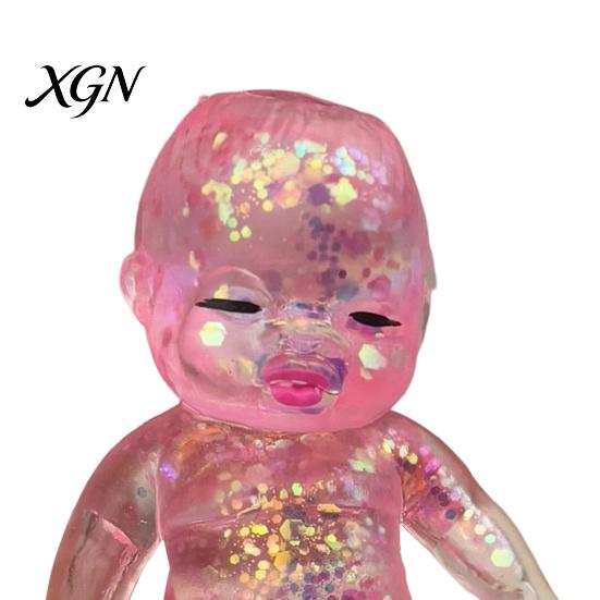 Portable Stress Ball Glitter Babies Relief Toy, Clear Baby Doll Squeeze Soft Stretchy Gadget Fidget Relaxing Gift for Adults Kids, Party Favors