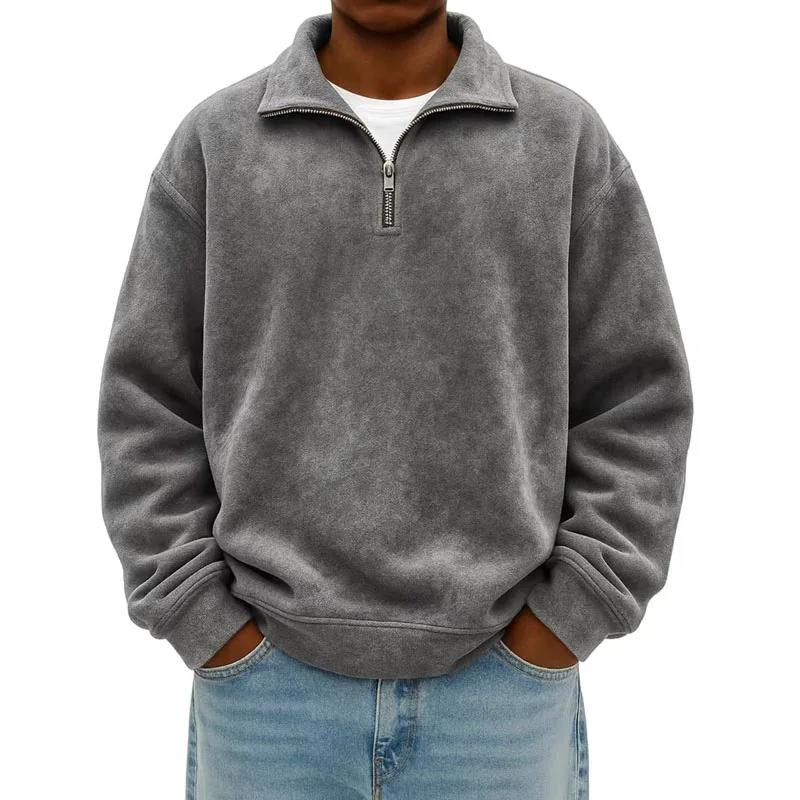Pánská ležérní mikina podzim zima poloviční zip stojáček sportovní oblečení jednobarevná volná pulovr pánské mikiny