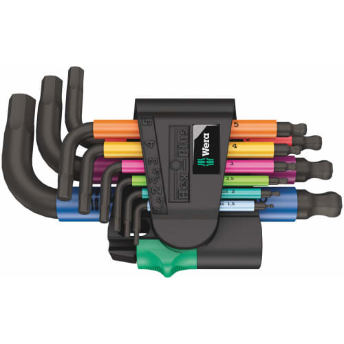 Wera 05133164001 | Hex-Plus 950/9 Multicolor 2mm Hex Wrench Set with Black Laser Finish, 9-Piece Set [Officially Imported from Japan]