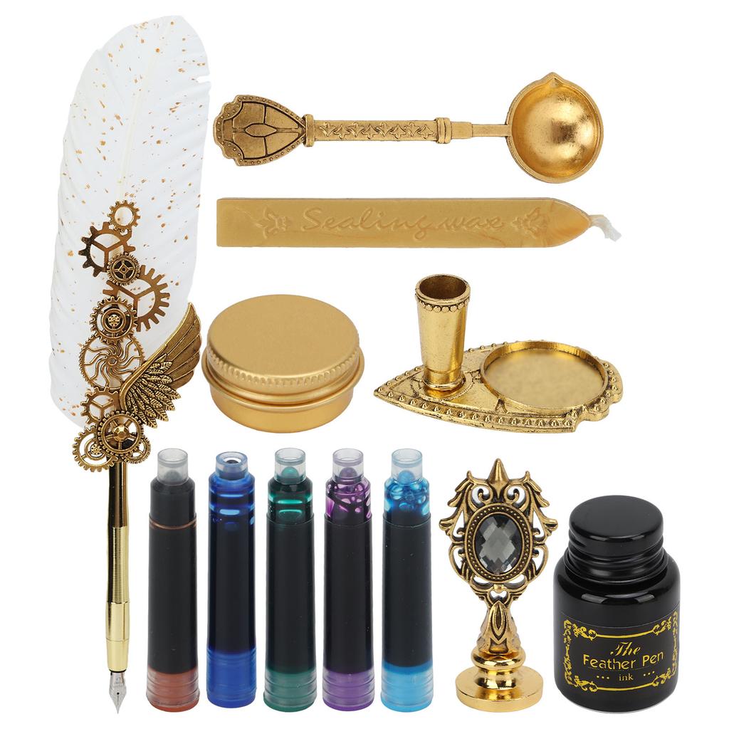 Feather Pen Business Fire Lacquer Stamp European Retro Style Sprinkled Gold Feather Stainless Steel