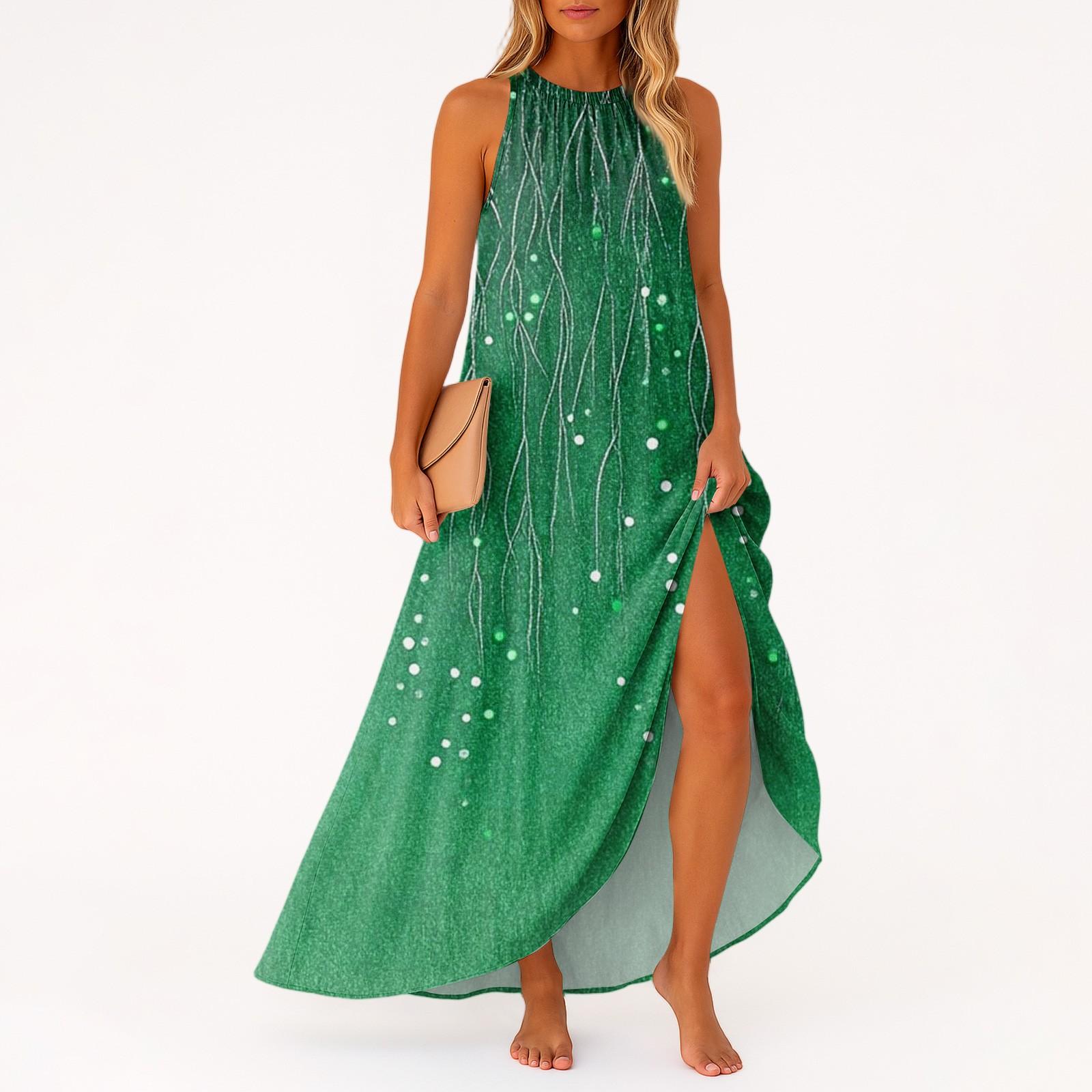 

Women s Casual And Fashionable Round-neck Sleeveless Mid Length Dress XXL зелений