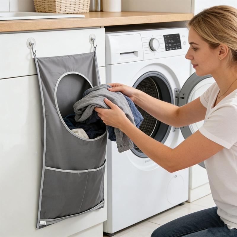 Hanging Laundry Hamper,Door Laundry Hamper Storage Bag with 2 Types Hooks for Dirty Clothes,Saving Bathroom Spaces