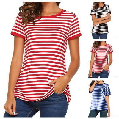 Unisex Striped Shirt Striped Carnival Costume T-Shirt Striped Shirt Cotton Short Sleeve Striped Shirt Men Women Fancy Dress Sailor Costume Round Neck