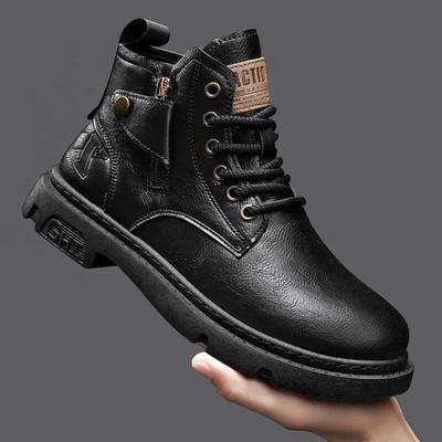 Stivali da motociclista da uomo Stivali invernali da motociclista in pelle stile retrò da uomo Scarpe casual alte da uomo Trendy All-match Resistente all'usura88