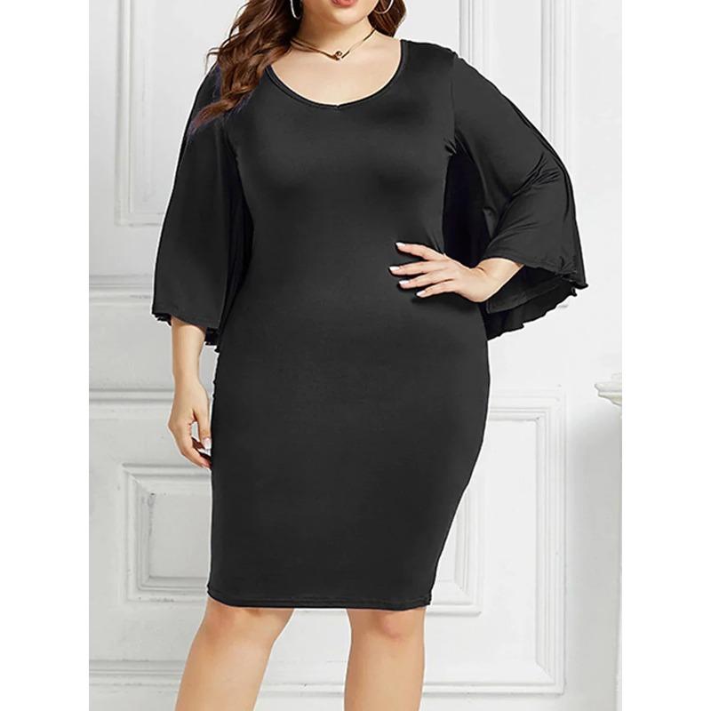 Women's Plus Size Fashion Bat Cloak Sexy Hollow Backless Trumpet Sleeve Bag Hip Dress
