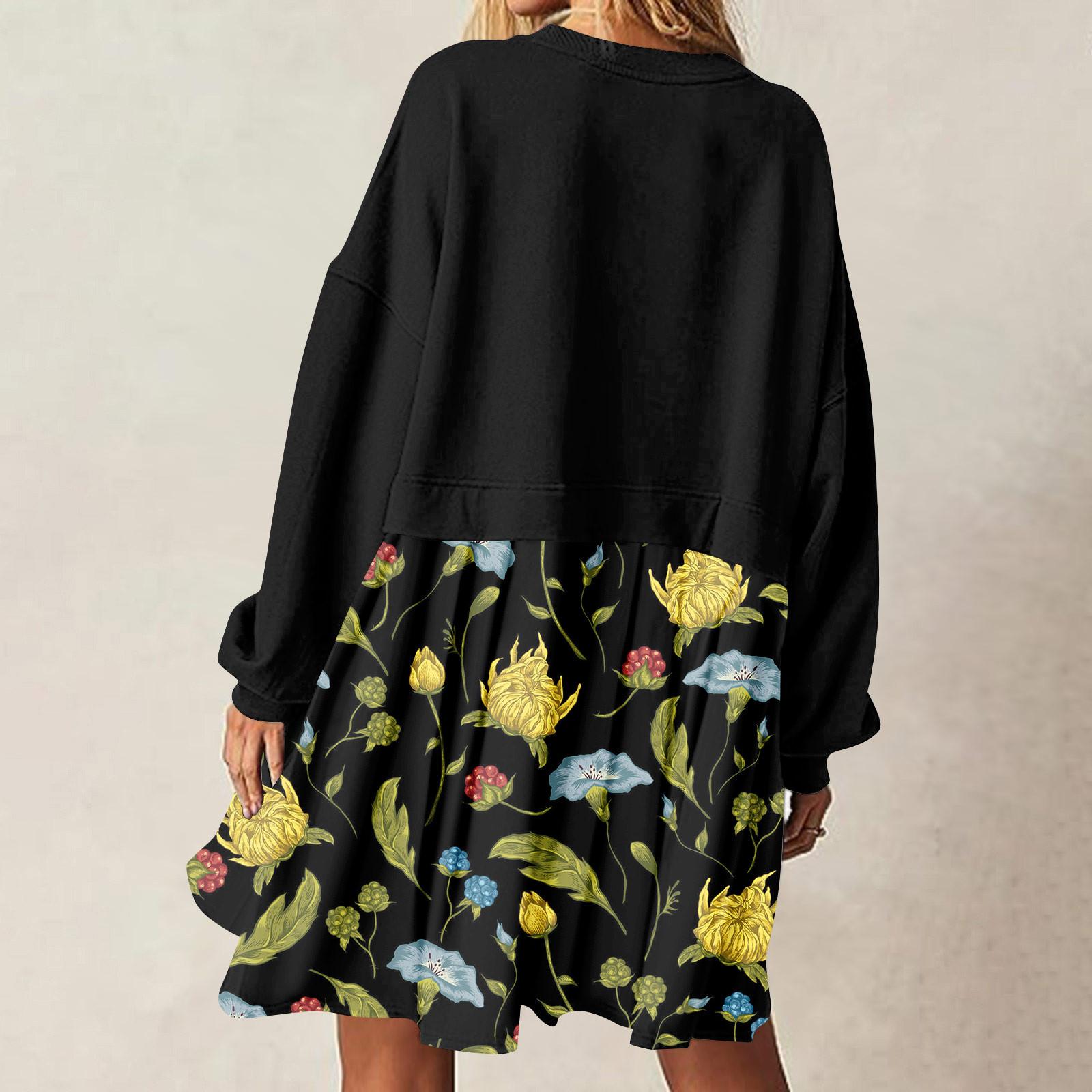 

Женское платье-толстовка большого размера с круглым вырезом и длинными рукавами, пуловер, топы, платье с принтом L жёлтый